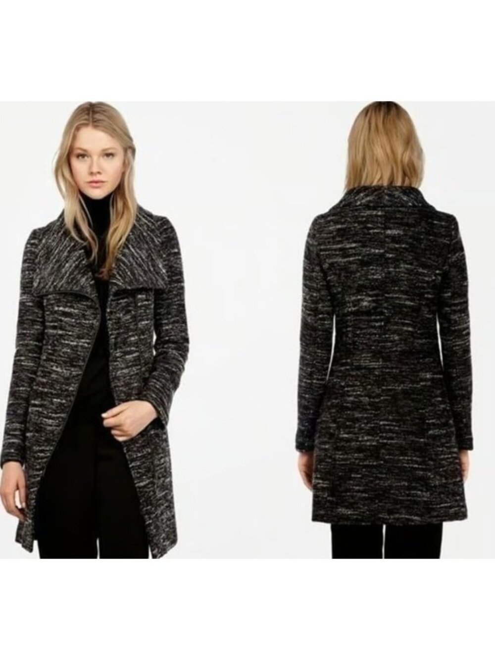 Soia & Kyo Jovita Gray Blue Wool Tweed Wool Zip-Up Coat, Size XL